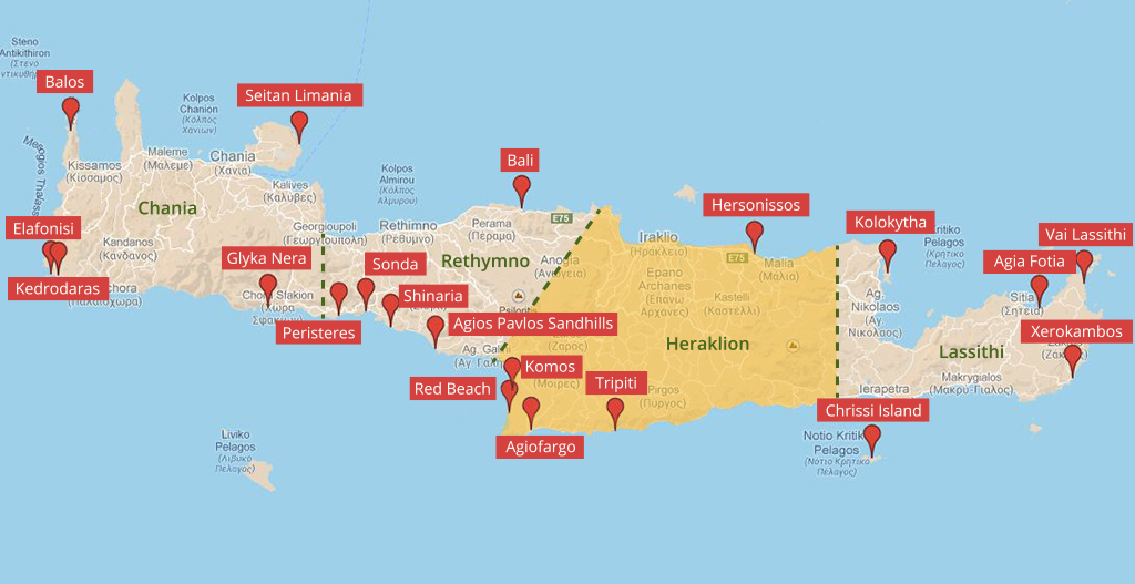 Landkarte der Strände auf Kreta im Regionalbezirk Heraklion (c) Google Maps - weltvermessen.de Landkarte der Strände auf Kreta im Regionalbezirk Heraklion - weltvermessen.de